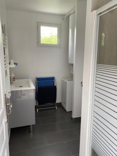 马雷讷L'estran的一间带水槽和椅子的小浴室