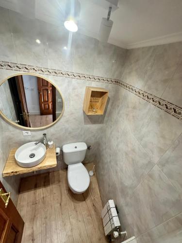 拉瓜迪亚Al hilo de Landaluce的一间带卫生间、水槽和镜子的浴室
