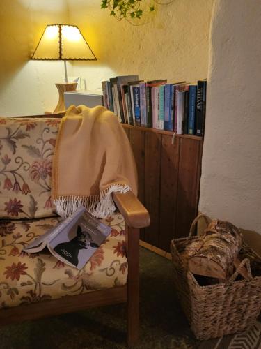 戈尔韦Cnoc Suain的书架旁的沙发上写着一本书