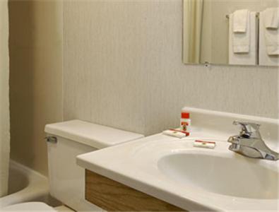 Franklin富兰克林速8酒店的一间带水槽、卫生间和镜子的浴室