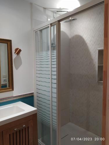 普罗旺斯艾克斯la maison de josy的带淋浴和盥洗盆的浴室
