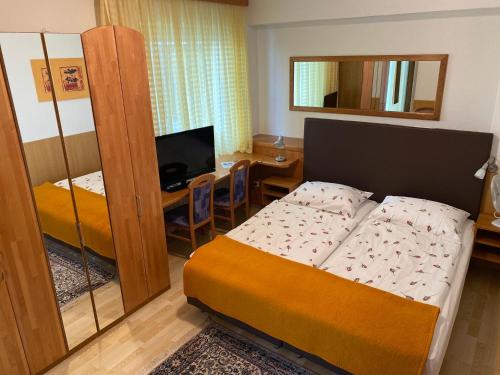 昂特保科洛佩因Pension Carinthia的一间小卧室,配有一张床和电视