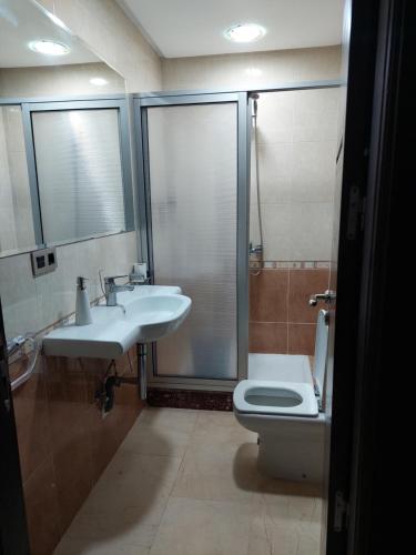纳祖尔Residence La corniche Étage 2的浴室配有卫生间、盥洗盆和淋浴。