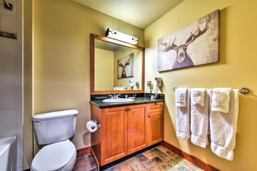 索利图德Ski-In and Ski-Out Solitude Resort Condo with Mtn Views!的一间带卫生间、水槽和镜子的浴室