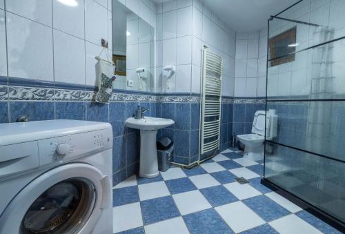 普里什蒂纳Hostel Prishtina Backpackers的一间带洗衣机和卫生间的浴室