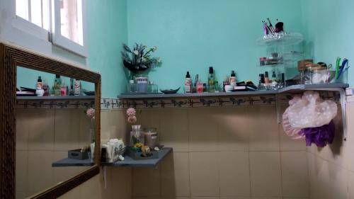埃尔巴列德安通DondeJosé的浴室的墙上设有两个架子,配有化妆品