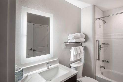 奥斯汀TownePlace Suites Austin South的一间带水槽、卫生间和镜子的浴室