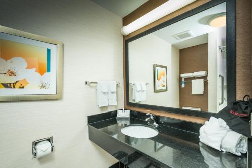 奥古斯塔奥古斯塔万豪费尔菲尔德客栈套房酒店的一间带水槽和大镜子的浴室