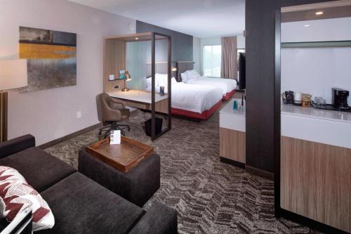 纽瓦克Springhill Suites By Marriott Newark Downtown的酒店客房设有一张沙发和一张床