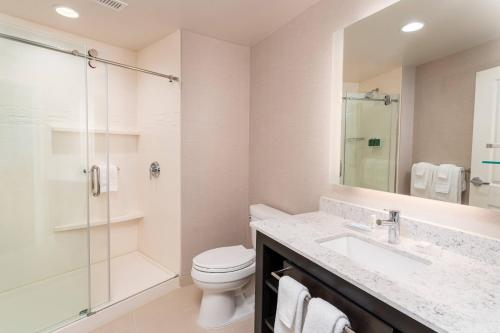 大急流城Residence Inn by Marriott Grand Rapids Downtown的浴室配有卫生间、盥洗盆和淋浴。