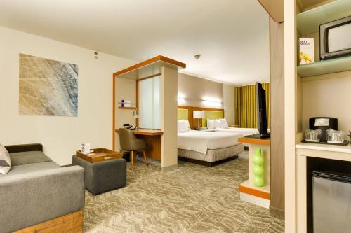 麦卡伦SpringHill Suites by Marriott McAllen Convention Center的配有一张床和一张书桌的酒店客房