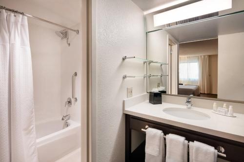 安纳海姆Fairfield by Marriott Anaheim Resort的一间带水槽和镜子的浴室