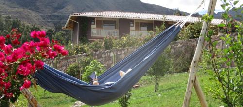 皮萨克Casa de Oren的睡在院子里吊床上的人