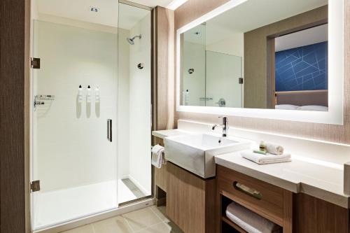 唐尼SpringHill Suites by Marriott Los Angeles Downey的一间带水槽和淋浴的浴室