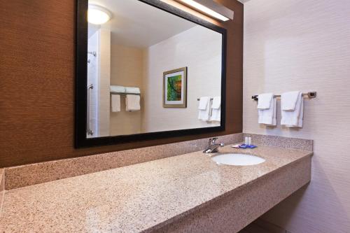 罗杰斯万豪罗杰斯费尔菲尔德客栈及套房的一间带水槽和大镜子的浴室