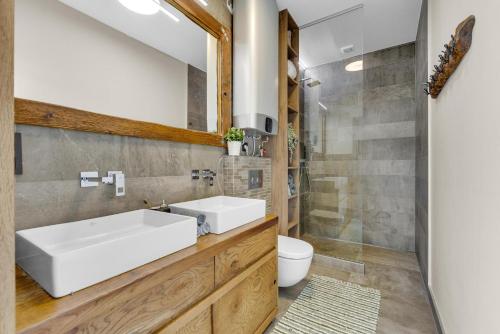 布拉迪斯拉发THE ROOT your charming floating home的浴室配有白色水槽和卫生间。