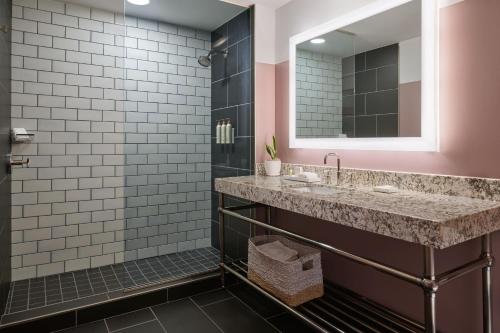 达拉斯Renaissance Saint Elm Dallas Downtown Hotel的一间带水槽和镜子的浴室
