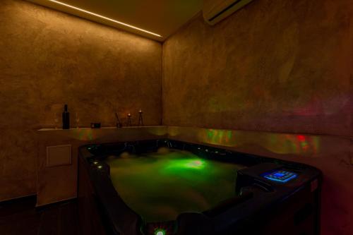 扎达尔Luxury Hedone Apartment near the Bridge with Private SPA Zone的浴室配有带绿水的浴缸。