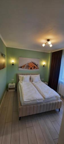 蒂米什瓦拉Pamy's Residence的一间卧室配有一张壁画床