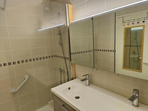 德勒Appartement Dreux的一间带水槽和镜子的浴室