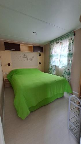 科尔特Muntagn' home的一间卧室设有一张绿色的床和一个窗户。