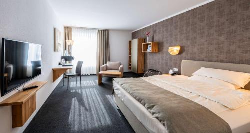埃施伯恩贝斯特韦斯特普拉斯iO酒店的配有一张床和一台平面电视的酒店客房