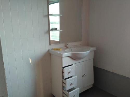 旧阿比唐Maison familiale et authentique的白色的浴室设有水槽和镜子