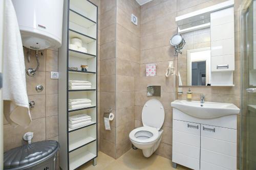 克拉多沃Apartman Klara的一间带卫生间和水槽的小浴室