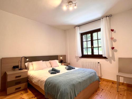 利亚沃尔西Apartament Les 3 Valls的一间卧室设有一张大床和一个窗户。
