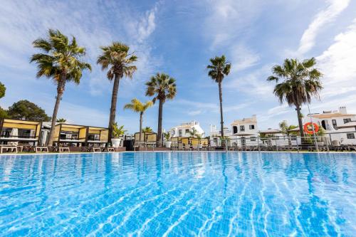 维拉摩拉Apartamentos Honorio - Pool and Garden的一座棕榈树环绕的大型游泳池