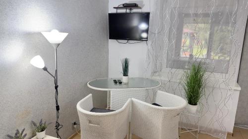 乌涅尤夫Agroturystyka的客厅配有桌椅和电视。