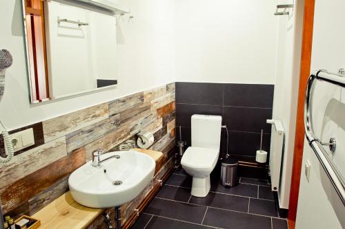 尤卡尔内皮尔斯贝尔古宾馆的一间带水槽和卫生间的浴室