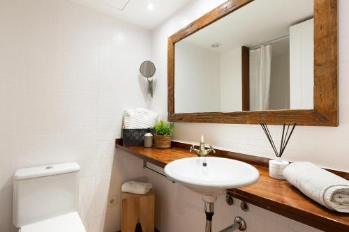 巴塞罗那Columbus Apartment的一间带水槽和镜子的浴室