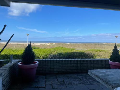 艾默伊登维他命Z住宿加早餐旅馆的房屋的庭院享有海滩美景。