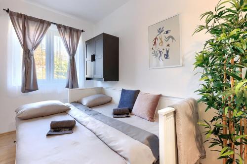 普拉Hostel Monte Zaro的带沙发和植物的客厅