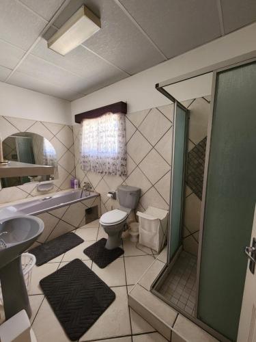 OtaviDE JAGTER'S NEST的浴室配有卫生间、盥洗盆和淋浴。
