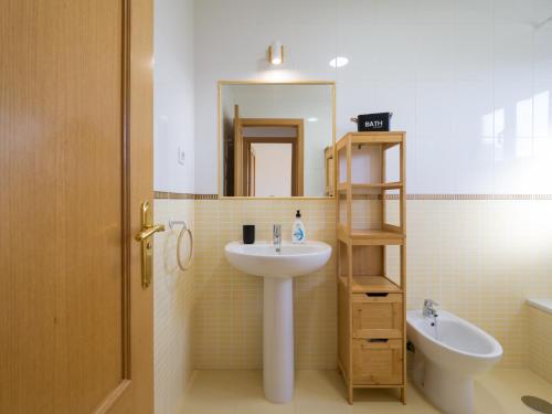 拉奥利瓦Private Terrace Majanicho Home -Garden & Pool的一间带水槽、镜子和卫生间的浴室