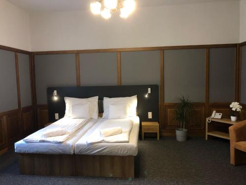 尼赖吉哈佐Svájci Lak Panzió的一间卧室配有带白色床单和枕头的床。
