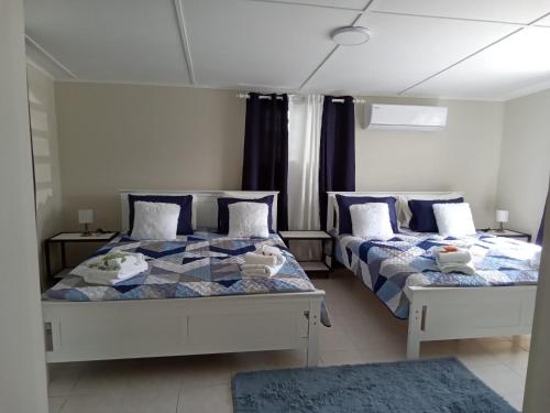 威廉斯塔德Angola Apartment B的蓝色和白色的客房内的两张床