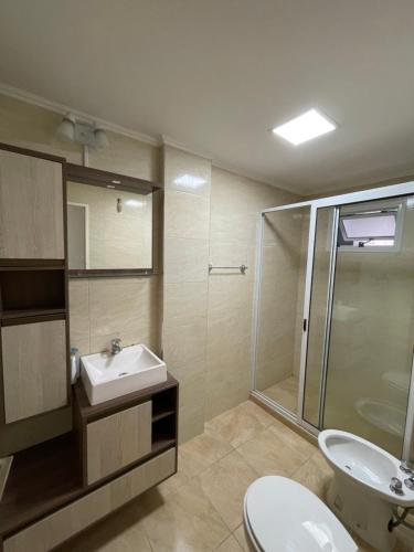 波萨达斯Regia Apartamentos Posadas的一间带水槽和淋浴的浴室
