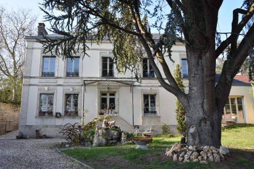 Précy-sur-OiseCLOS REMY Maison d'hôtes的前面有一棵树的白色房子