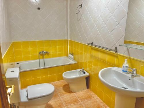 塞埃Apartamento Ultreia - Estorde的浴室配有卫生间、盥洗盆和浴缸。
