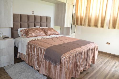 塔克纳Departamentos Amoblados Tacna Heroica的一间卧室配有一张带棕色毯子的大床