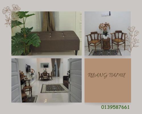 马兰Se SE d'Homestay Kelulut Marang的客厅四张照片的拼合物