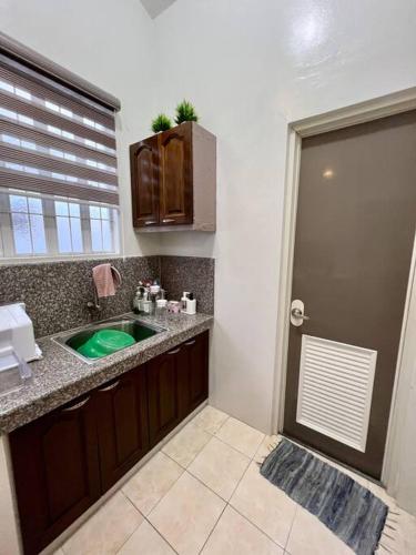 Spacious & Cozy 3BR House w/WIFI的一间带绿色水槽和窗户的浴室