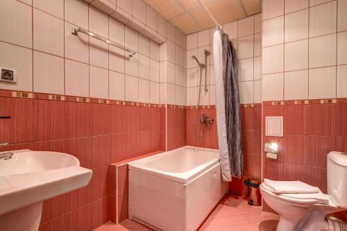 阿巴纳西拉切夫公寓酒店的带浴缸、卫生间和盥洗盆的浴室