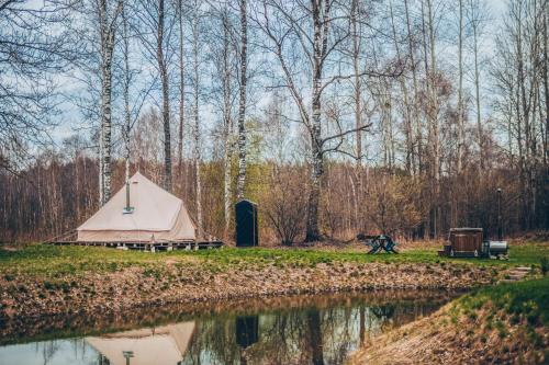 Glamping in - luxury tent的树丛旁的帐篷