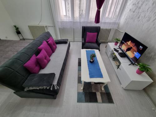 克鲁舍瓦茨Globus的客厅配有沙发和桌子