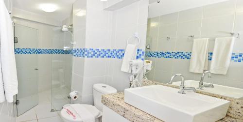 纳塔尔KING's FLAT HOTEL NATAL的一间带水槽、卫生间和淋浴的浴室