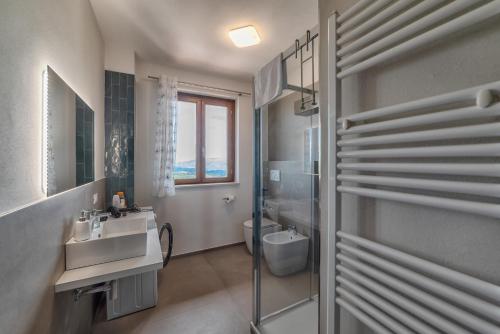 蒙塔尔奇诺Bellaria Rooms的浴室配有卫生间、盥洗盆和淋浴。